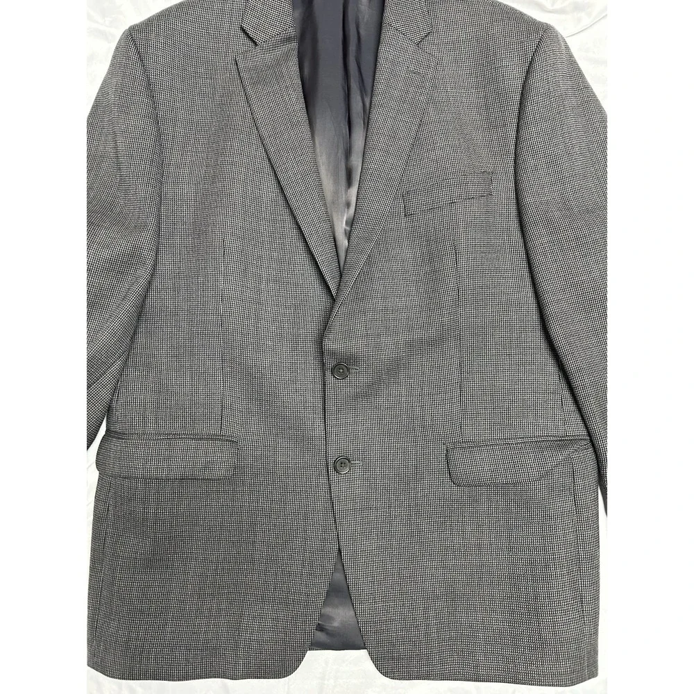 Lauren Ralph Lauren Gray Houndstooth Blazer Luxury Sports Jacket, 100% Wool, 44R